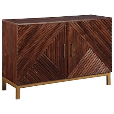 Geometric Overlay Accent Cabinet with Brass Accents